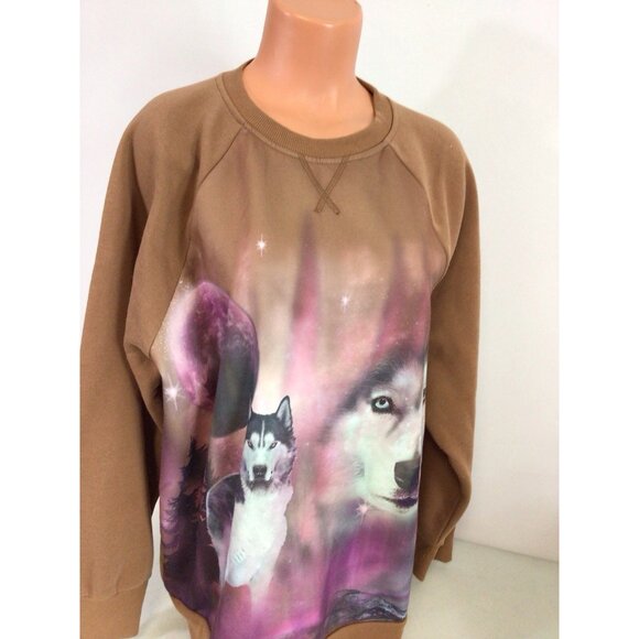 Brown Wolf Sweatshirt Retro Animals Womens XL - Picture 6 of 6